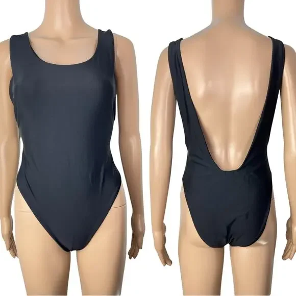 Aerie Super Scoop Black Plunging Back One Piece Swimsuit - Picture 11 of 11